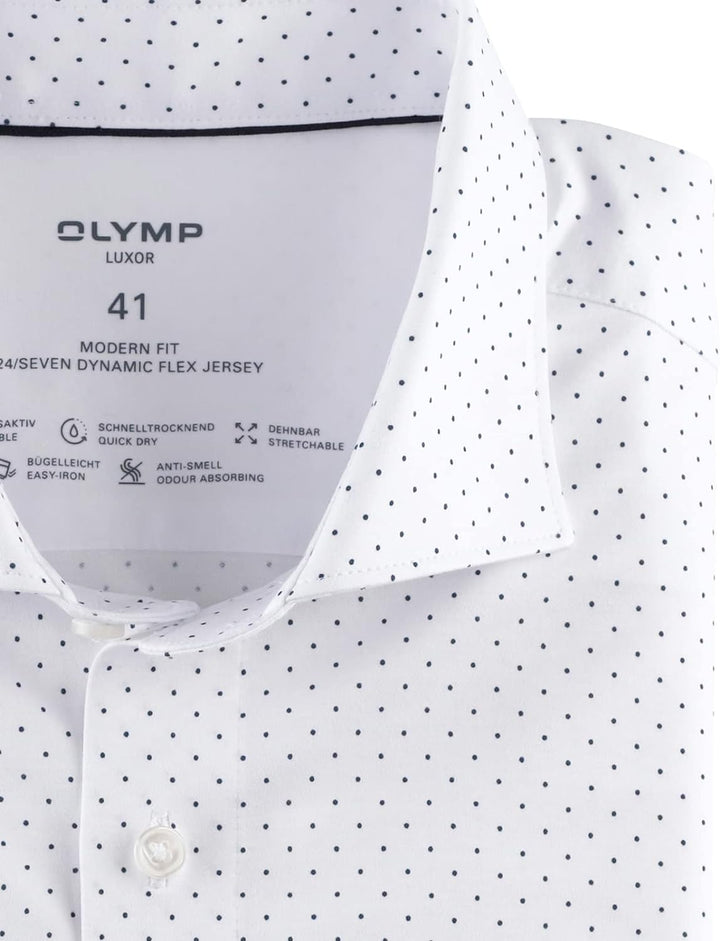 OLYMP Herren Businesshemd Langarm Luxor 24/Seven,Rotationsprint on Jersey,modern fit,Kent-Kragen,Wei