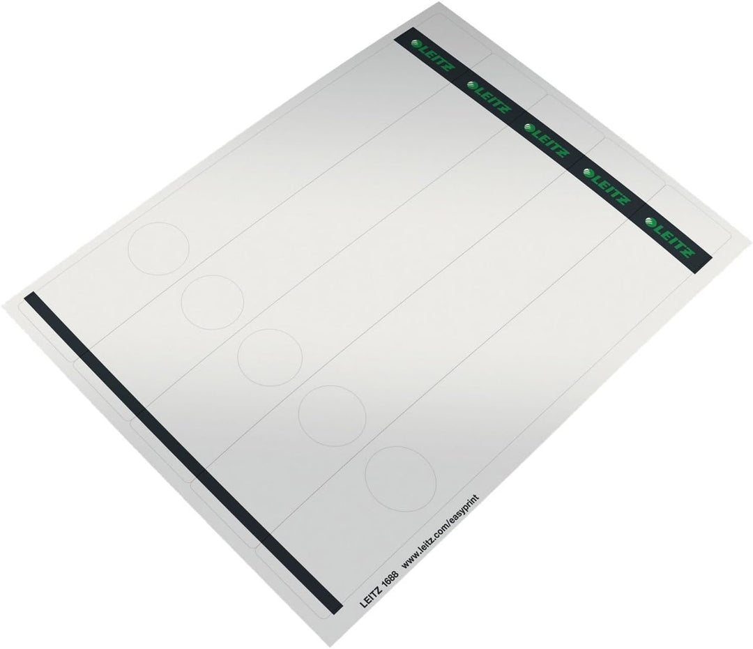 Leitz PC-beschriftbare Rückenschilder selbstklebend für Standard- und Hartpappe-Ordner, 125 Stück, L