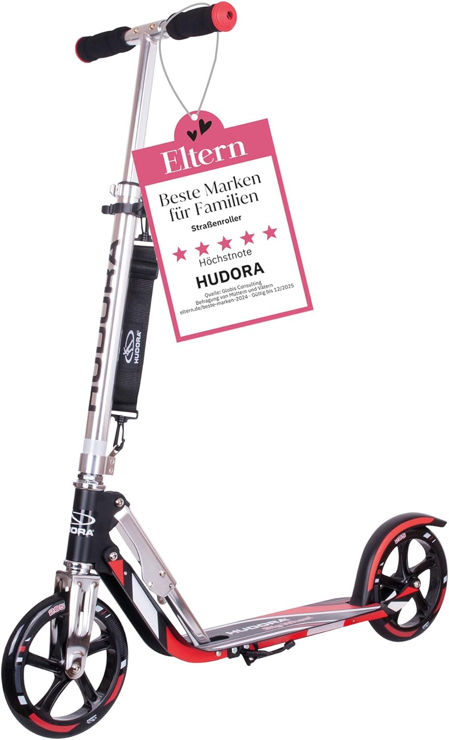 HUDORA BigWheel 205 Scooter - Stabiler Aluminium-Roller - Höhenjustierbarer & zusammenklappbarer Cit