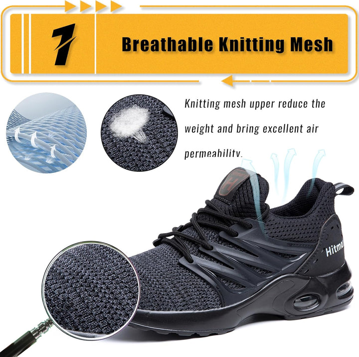 Hitmars Arbeitsschuhe Unisex Gr.36-47 Schwarz 44 EU, Schwarz 44 EU