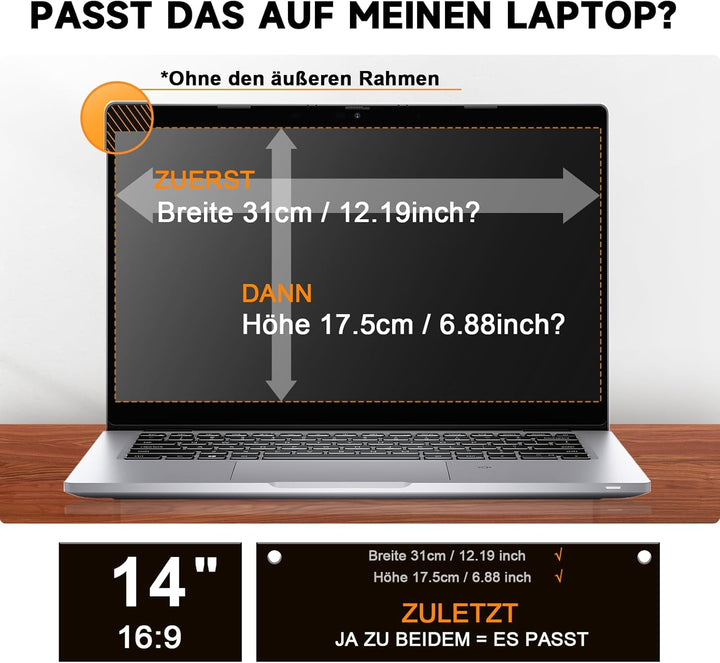 Laptop Sichtschutz 14 Zoll, Blickschutzfolie Abnehmbarer Anti Blaulicht Blendschutz Displayschutz Bl