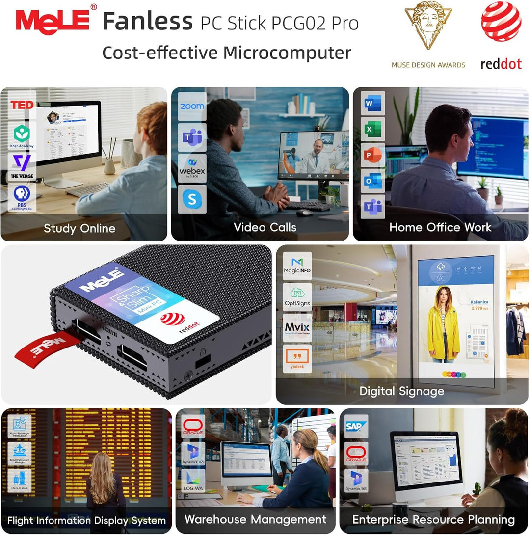 MeLE PCG02 Pro Lüfterloser Mini-PC Stick, Reddot Gewinner 2024, N100 8GB 128GB, Dual HDMI2.0, 4k 60H