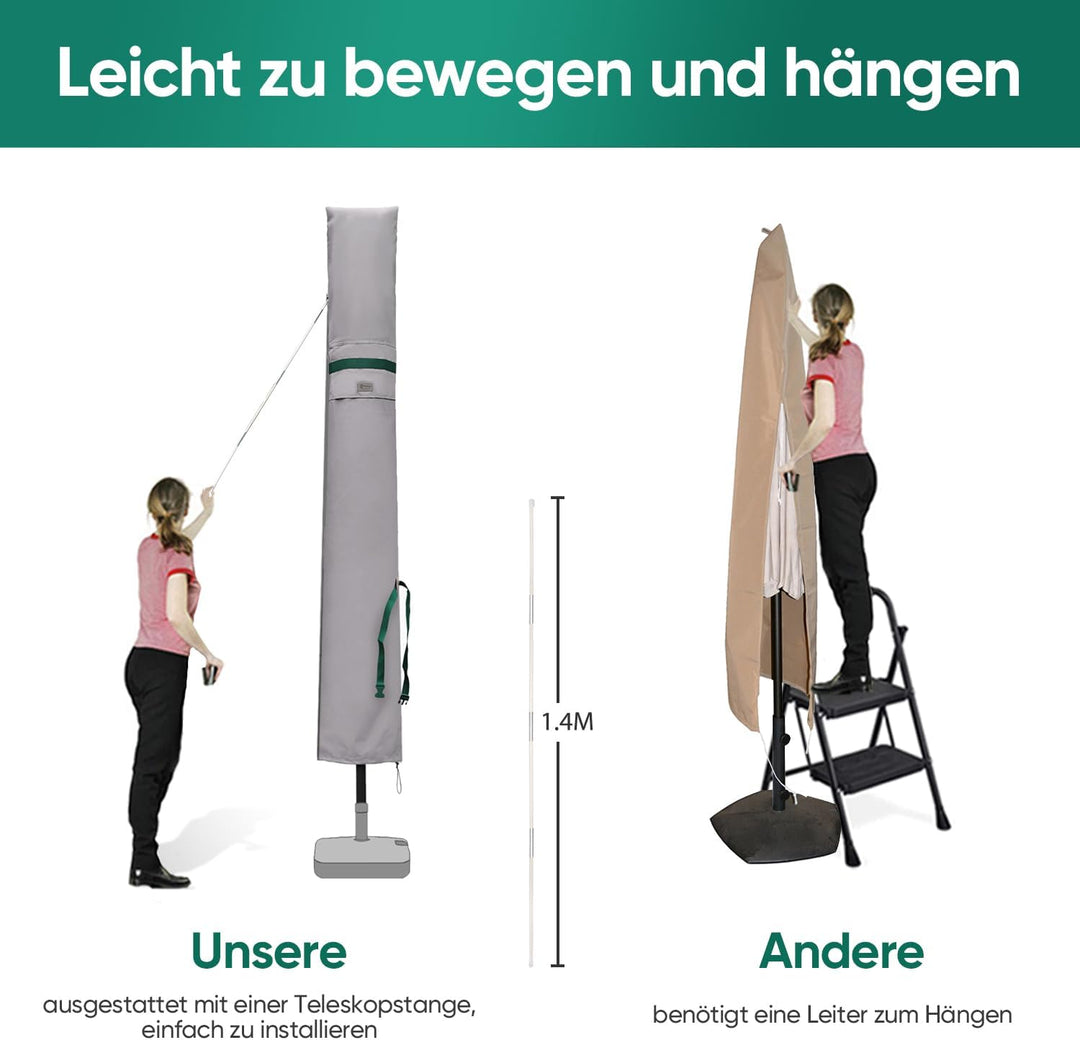 Sekey Sonnenschirm Schutzhülle mit Stab, Abdeckhauben für Ø 350cm / 200x300cm Gartenschirm mit Belüf