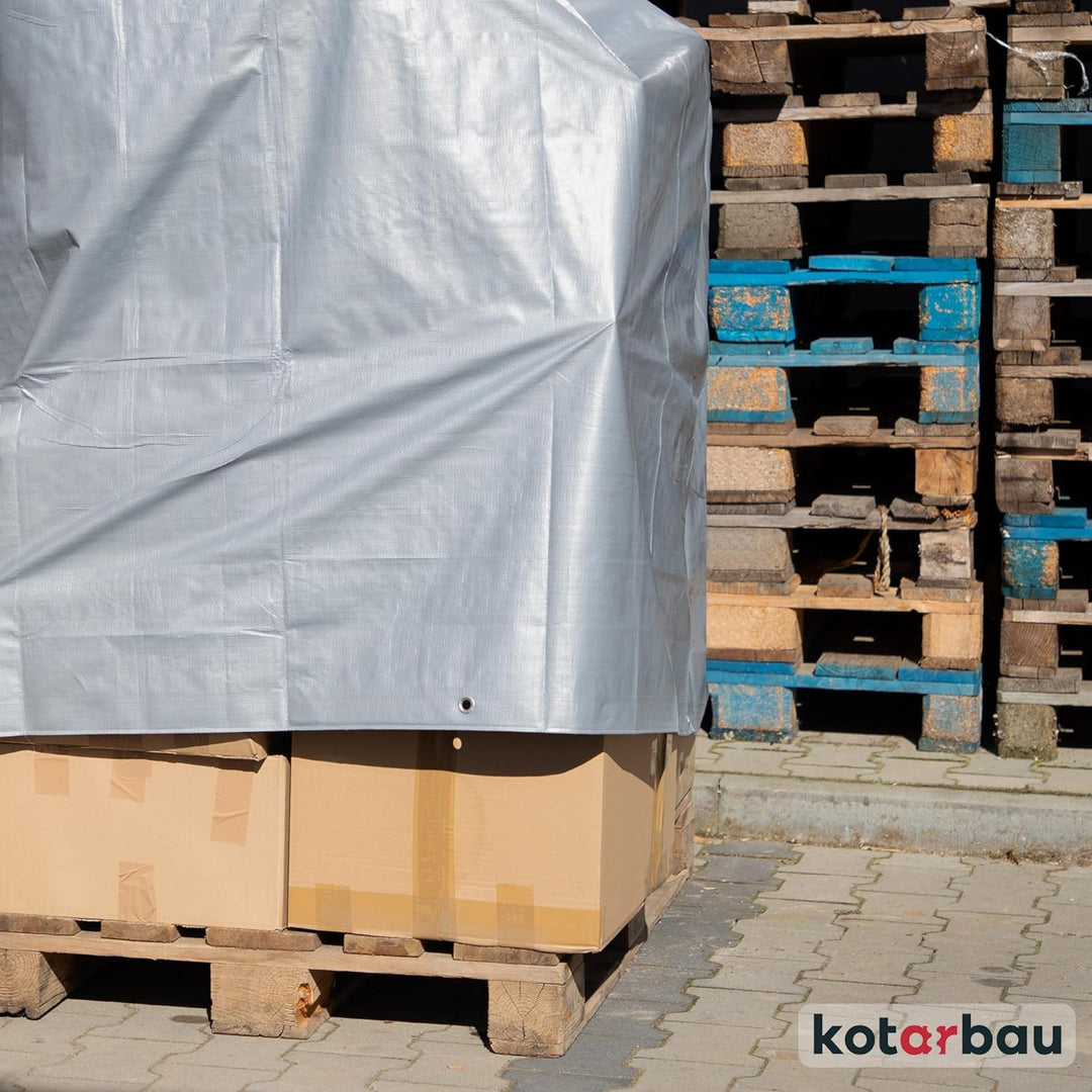 KOTARBAU® Gewebeplane 6x8 m Silber 200g/m2 Abdeckplane Verstärkten Ösen Schutzplane Bauplane Kordel