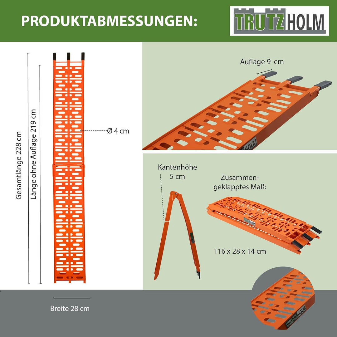 TRUTZHOLM 2X Auffahrrampe 680 kg Faltbare ALU Rampen klappbar Alu Auffahrrampe Rampe Verladerampen 3