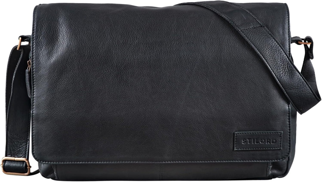 STILORD 'Rick' Schultertasche Leder für 15,6 Zoll Laptop Umhängetasche Aktentasche Bürotasche Unitas
