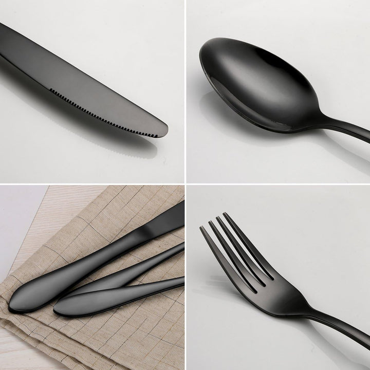 HOMQUEN Schwarzes Besteck/Besteck Set, 24 Stück Edelstahl Messer Gabel Löffel Set für 6 Personen (sc