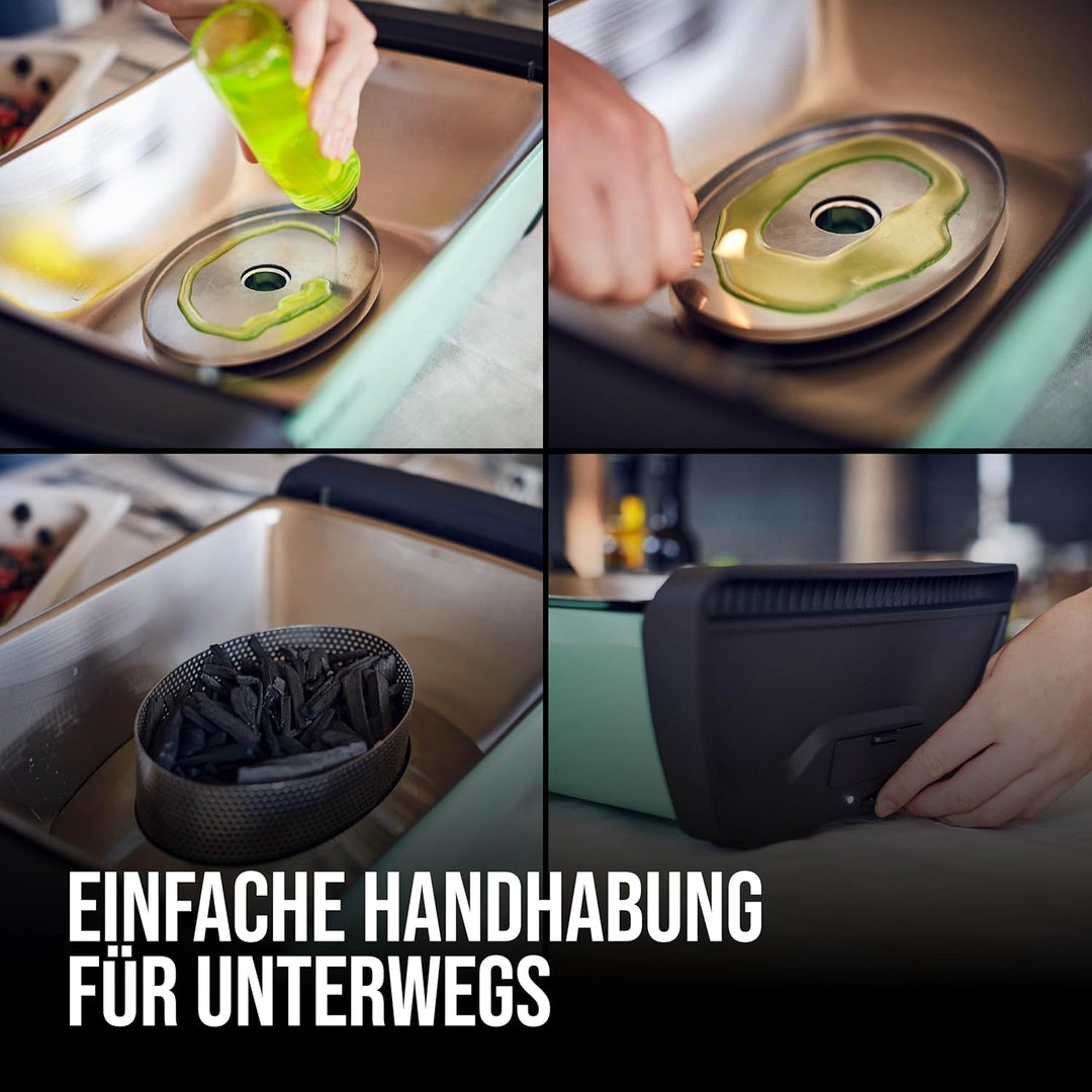 Enders Aurora Mirror raucharmer Tischgrill, mit Guss-Rost, Holzkohle-Grill, kleiner Grill, Balkon-Gr