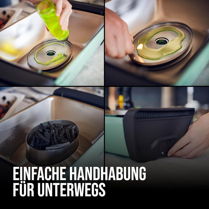 Enders Aurora Mirror raucharmer Tischgrill, mit Guss-Rost, Holzkohle-Grill, kleiner Grill, Balkon-Gr