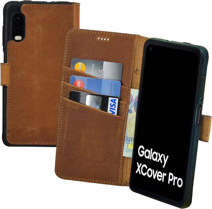 Suncase Book-Style Hülle kompatibel mit Samsung Galaxy Xcover Pro Leder Tasche (Slim-Fit) Lederhülle