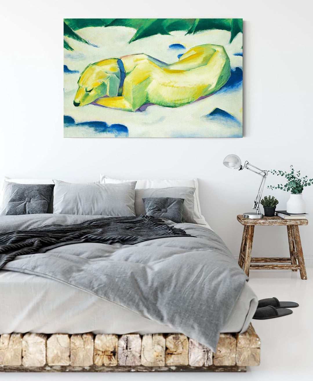 Generisch Franz Marc - Liegender Hund im Schnee als Leinwandbild / Grösse: 100x70 cm / Wandbild / Ku