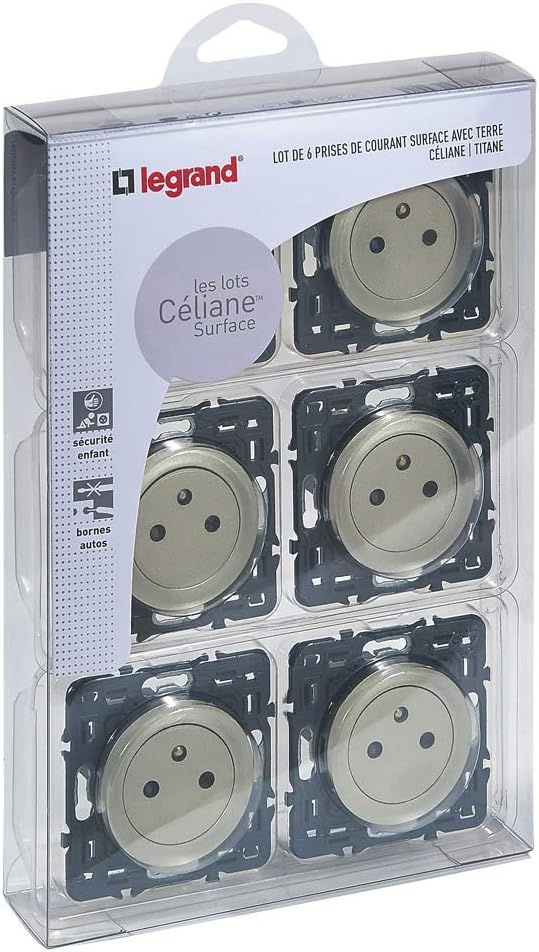Legrand Céliane2 Steckdosen-Set, mit Erdung, kombinierbar, grau, 200268, 230 voltsV 6 Stück Titan, 6
