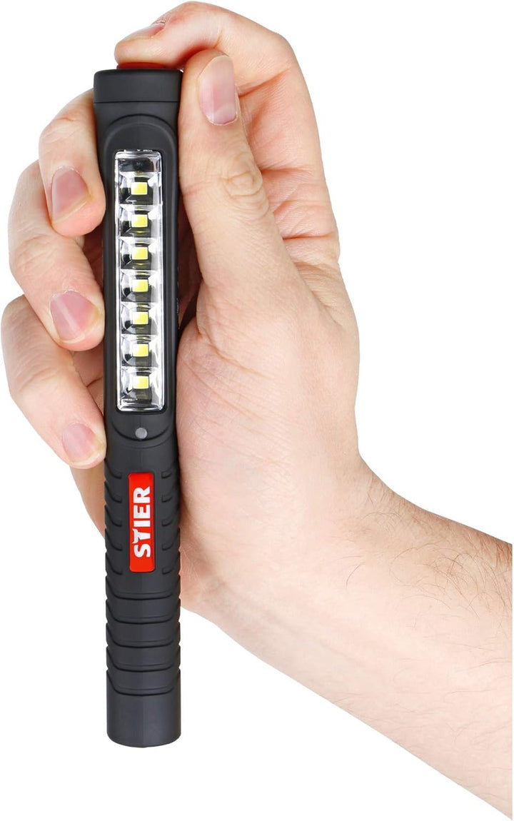 STIER LED-Stiftleuchte, 150 Lumen Vorderseite, 50 Lumen Hochleistungs-Spotlight, Magnet & Taschenkli