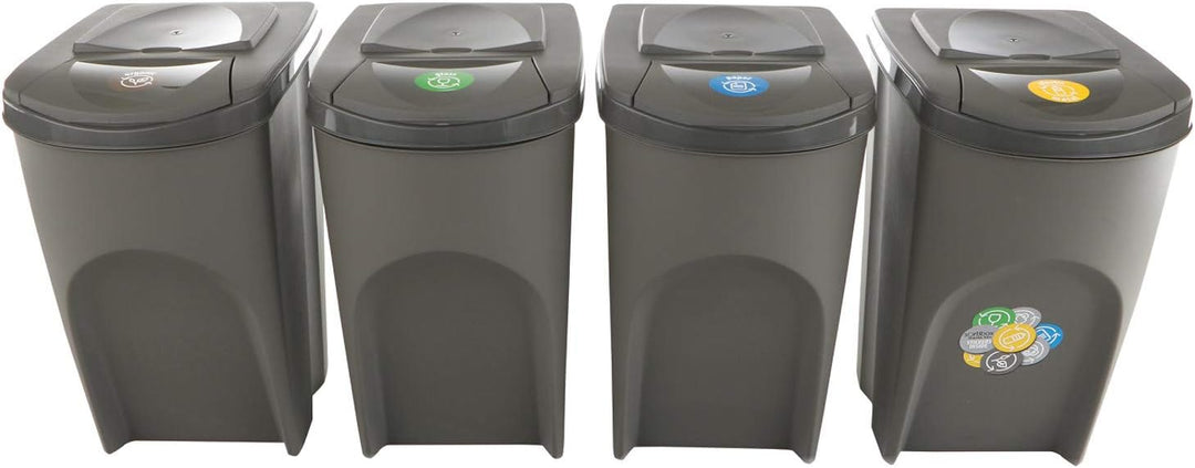 Prosperplast Sortibox Mülleimer Mülltrennsystem Abfalleimer Behälter (4x35L, Grau) 4x35L