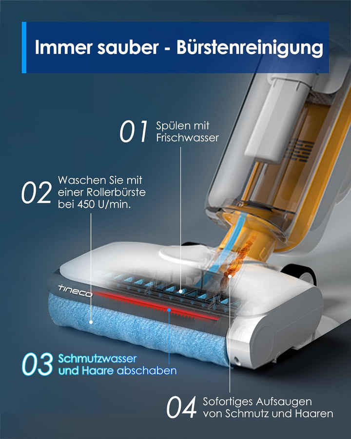 Tineco iFLOOR Y2 Nass Trockensauger, 1L Wassertank, Kantenreinigung, Anti Tangle für Tierhaare, 30mi