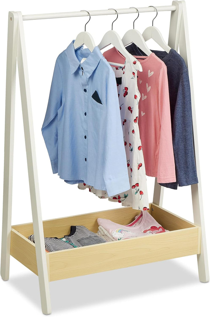 Relaxdays Kleiderständer Kinder, Standgarderobe, HxBxT 99x64,5x42,5 cm, Kleiderstange & Ablage, Kind