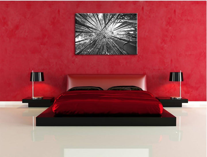 Grüner Bambus Kunst B&W, Format: 100x70 auf Leinwand, XXL riesige Bilder fertig gerahmt mit Keilrahm