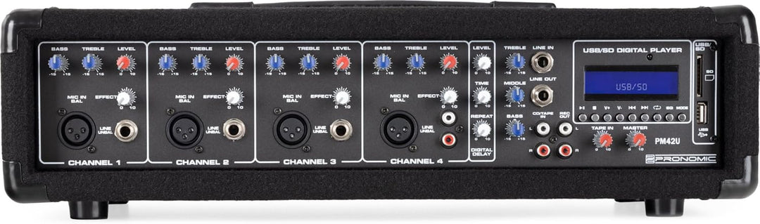 Pronomic PM42U MKII MP3 4-Kanal Powermischer - Mischpult mit Verstärker und integriertem USB/SD MP3-