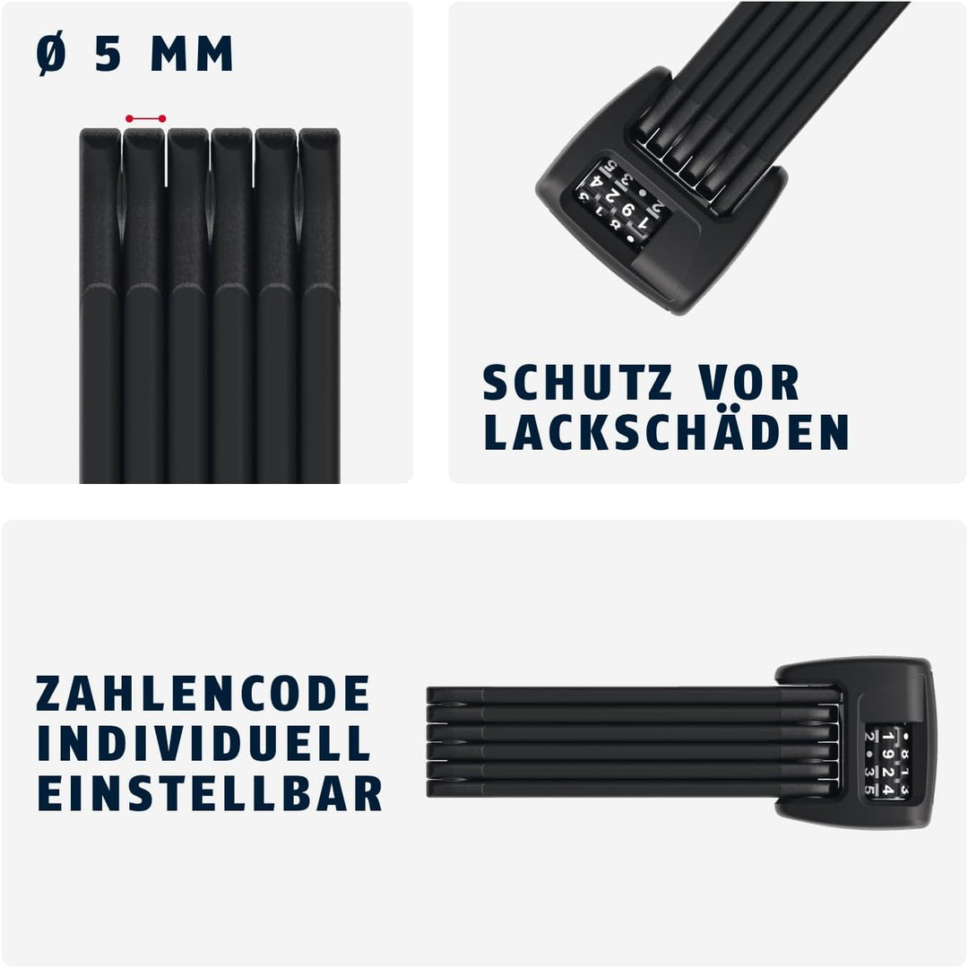 ABUS Faltschloss Bordo 6000C LED mit SH Schlosshalterung - faltbares Fahrradschloss mit beleuchtetem