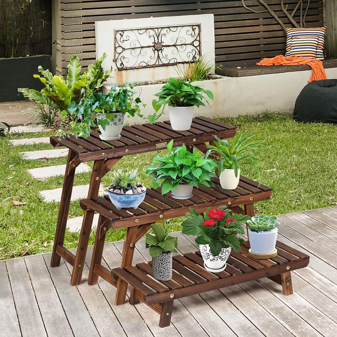 COSTWAY 3tlg. BlumenstÀnder Holz Pflanzenregal Blumenregal, Blumentreppe Garten, Pflanzentreppe frei