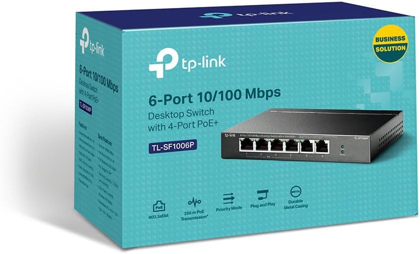 TP-Link TL-SF1006P 6-Port Fast Ethernet PoE Switch mit 4 PoE+ Ports (67 Watt, geschirmte RJ-45 Ports