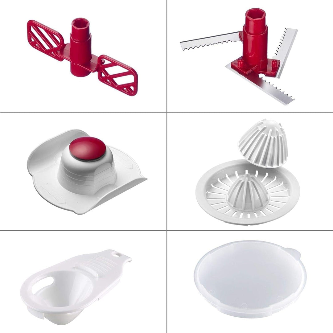 Westmark Manuelle Küchenmaschine, 9 in 1: Hobel, Reibe, Raspel, Schneider, Zitruspresse, Schaumschlä