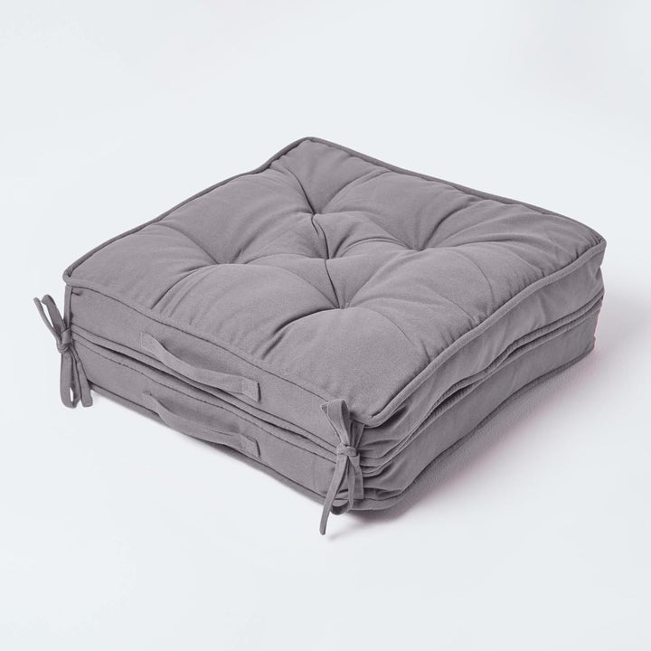 Homescapes Faltbares Reisekissen 50x50 cm dunkelgrau, Auto-Sitzkissen mit Rückenlehne, Klappsitzkiss