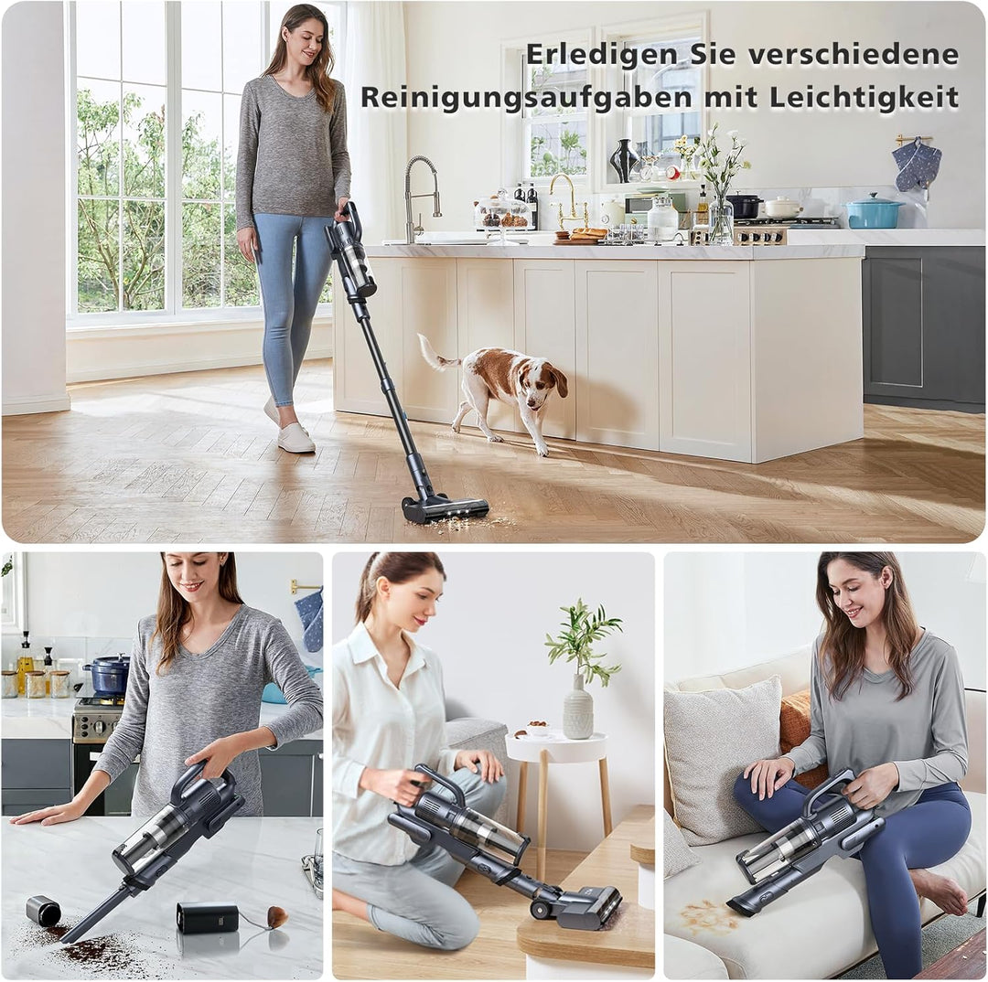 MIUZZY 30000Pa Akku-Staubsauger, Staubsauger Kabellos mit 50 Min. Laufzeit, Freistehend, Anti-verhed