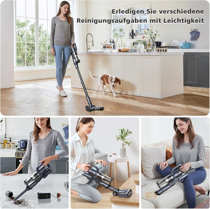 MIUZZY 30000Pa Akku-Staubsauger, Staubsauger Kabellos mit 50 Min. Laufzeit, Freistehend, Anti-verhed