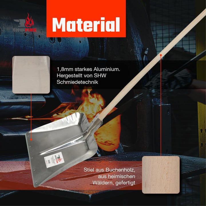 SHW-FIRE Hallenser Alu Flachrandschaufel, 130cm Stiel mit Stahlschutzkante - vielseitig einsetzbar