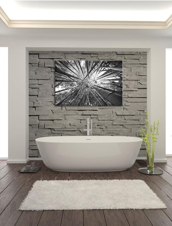 Grüner Bambus Kunst B&W, Format: 100x70 auf Leinwand, XXL riesige Bilder fertig gerahmt mit Keilrahm