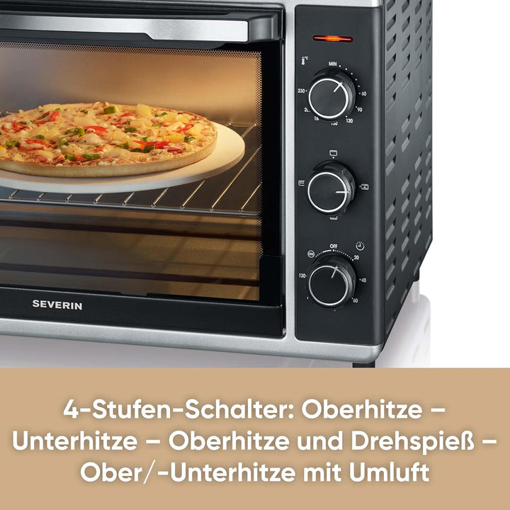 SEVERIN Back- und Toastofen mit Umluftfunktion, Mini Backofen mit Grillrost, Backblech, Drehspiess u