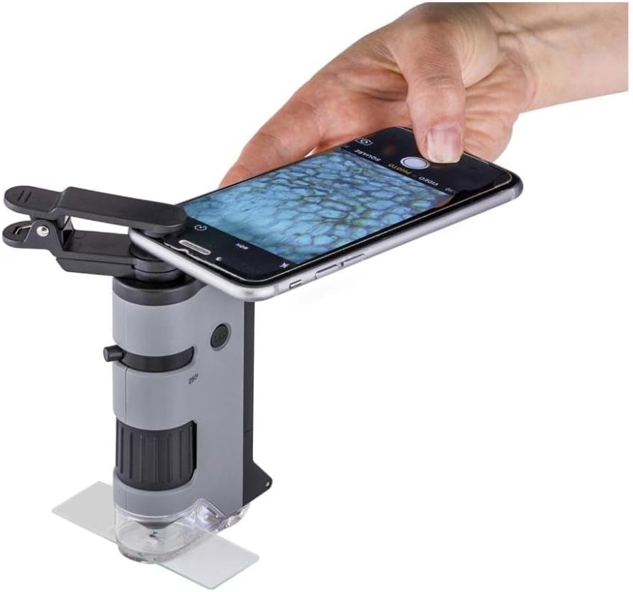 Carson MicroFlip 100x-250x Taschenmikroskop mit Smartphone-Adapter für Fotos und Videos (MP-250), Mi