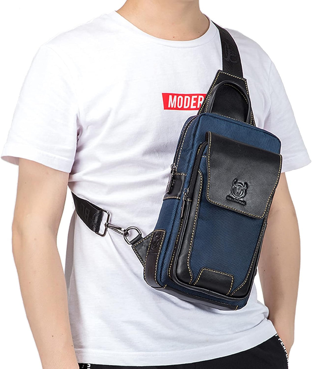 Sport-Brusttasche Kleine Hängetasche aus Leder für Männer Modische und Trendige Crossbody-Tasche Rei