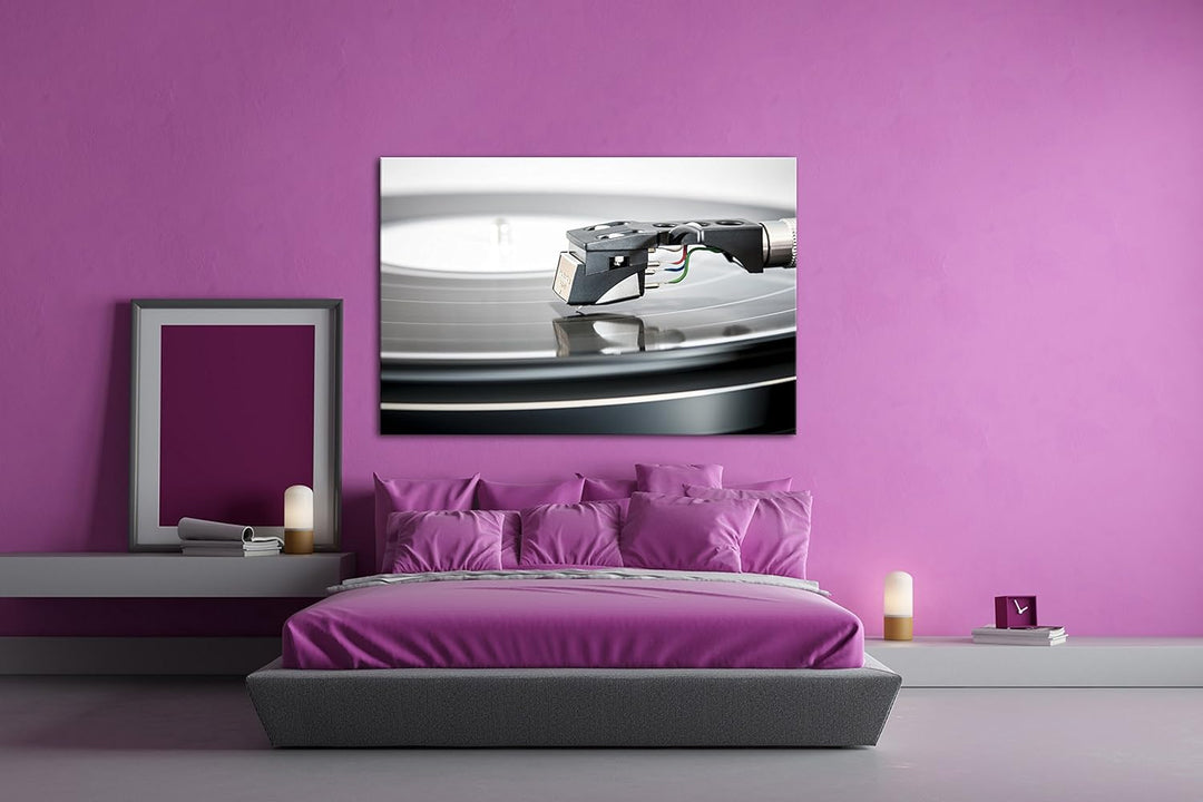 deyoli Nadel eines Schallplattenspielers Format: 80x60 als Leinwand, Motiv fertig gerahmt auf Echtho
