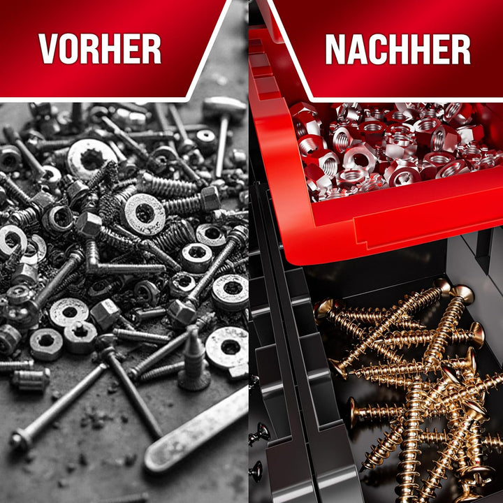 DEUBA® Wandregal mit Stapelboxen und Werkzeughalter 43 tlg Box Erweiterbar Werkstattregal Werkzeuglo