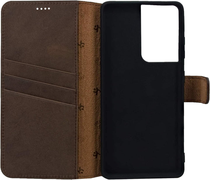 Suncase Book-Style Hülle kompatibel mit Samsung Galaxy S21 Ultra 5G Leder Tasche (Slim-Fit) Lederhül