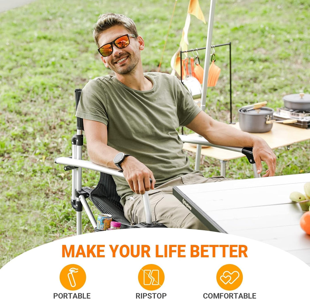 KingCamp XXL Campingstuhl Faltbar bis 205 kg, Übergrosser Camping Stuhl Klappbar Gepolster mit Verst