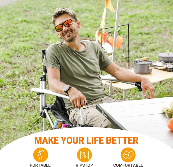 KingCamp XXL Campingstuhl Faltbar bis 205 kg, Übergrosser Camping Stuhl Klappbar Gepolster mit Verst