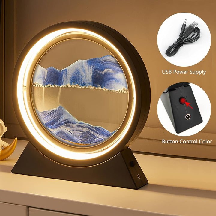 kyaoayo Sandbild Zum Drehen mit LED Nachtlicht,10" Dynamisch 3D Sandbilder zum Drehen,Tiefsee Sandbi