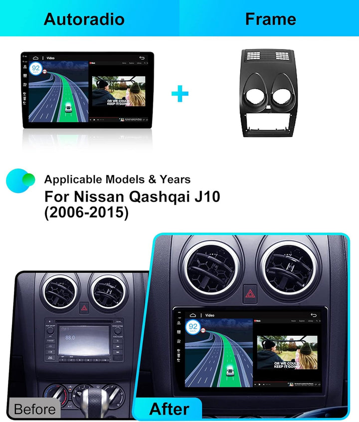 JOYX Android 12 Autoradio mit IPS 2.5D Passt für Nissan Qashqai J10 (2006-2015) - 2G+32G - Rückfahrk
