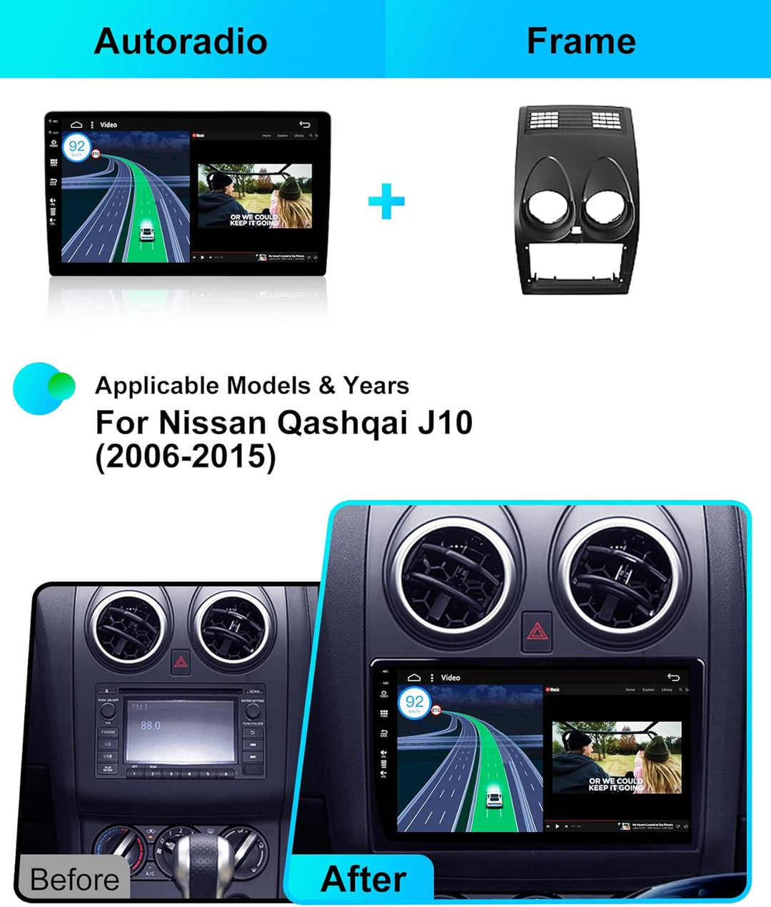 JOYX Android 12 Autoradio mit IPS 2.5D Passt für Nissan Qashqai J10 (2006-2015) - 2G+32G - Rückfahrk
