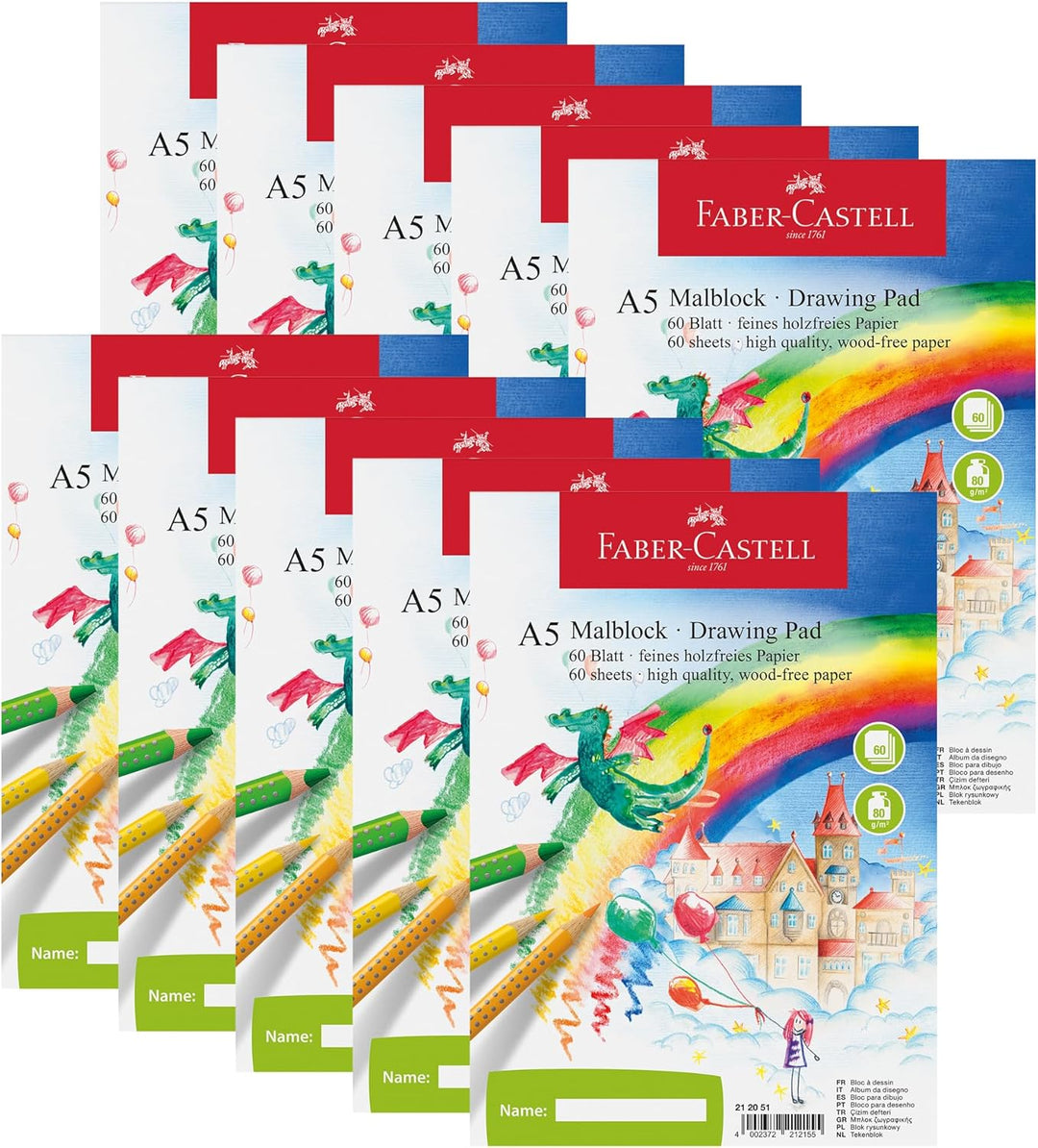 Faber-Castell 212051-10 - Malblock DIN A5, FSC-Mix, perforiert, 60 Blatt, 10 Blöcke