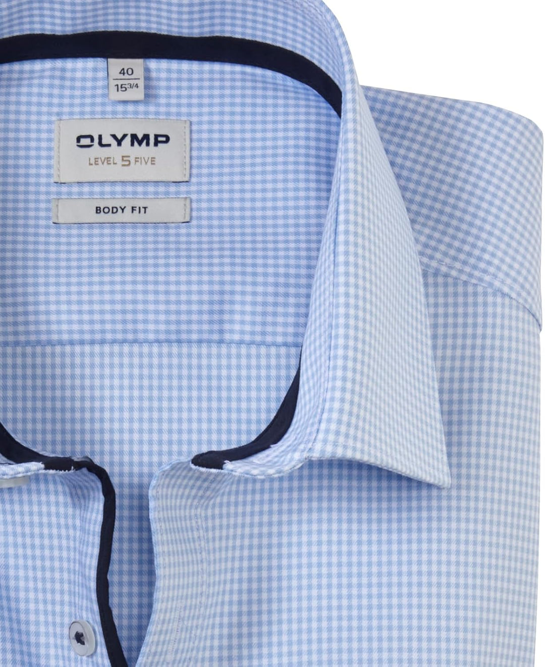 OLYMP Herren Businesshemd Langarm Level Five,Vichy Karo,Body fit,New York Kent-2 38 Hellblau, 38 Hel