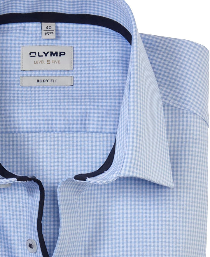 OLYMP Herren Businesshemd Langarm Level Five,Vichy Karo,Body fit,New York Kent-2 38 Hellblau, 38 Hel