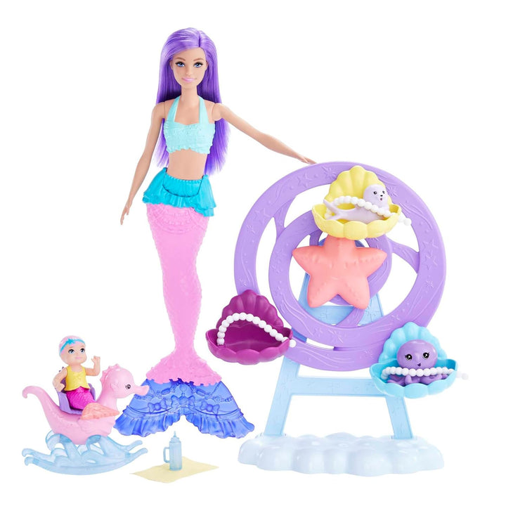 Barbie Dreamtopia, Barbie Meerjungfrau mit lila Haaren und rosa Schwanz, Baby Meerjungfrau Puppe, Ba