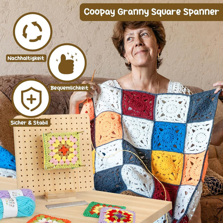 Coopay Granny Square Spanner, Wooden Granny Squares Blocking Board, 20 x 20 cm Sperrbrett Häkeln mit