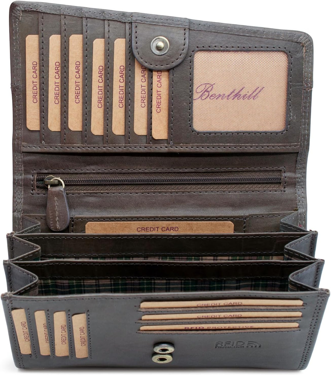 Benthill Geldbörse Damen Gross Echt Leder - RFID Portemonnaie Gross aus echtem Rindsleder - XXL Geld