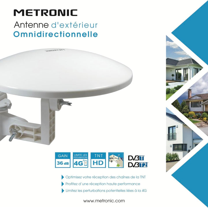 Metronic 427017 Ausrichtbare Antenne mit F.Stecker, 36 dB Weiss Omnidirektionale Antenne, verstärkt,