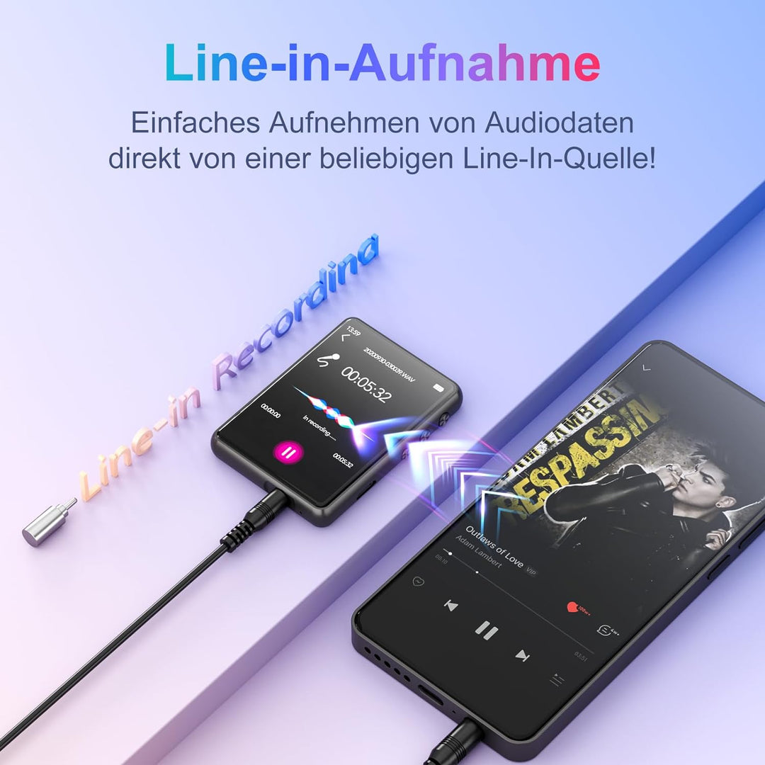 MECHEN 64GB MP3 Player Bluetooth 5.3, 2.4 Zoll Touchscreen, Musik, Video, FM Radio, Recorder, E-book